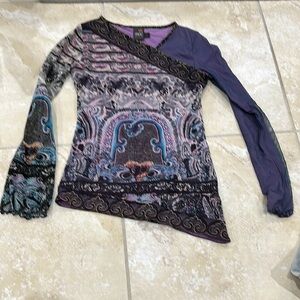 Anac Purple and Black Asymmetrical Blouse